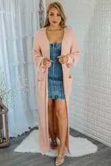 Cassie Maxi Puff Sleeves Sweater Cardigan Pink