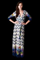 Chevron Bohemian 3/4 Sleeve Dotted Print Long Maxi Dress