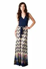 Chevron Bohemian Dotted Print Sleeveless Long Maxi Dress
