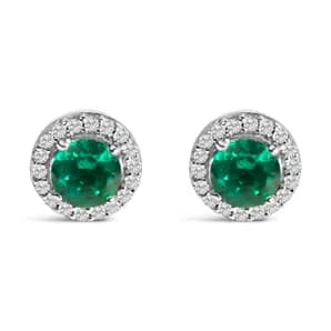 .925 Sterling Silver with Created Green  Emerald and White Sapphire Halo Stud Earring